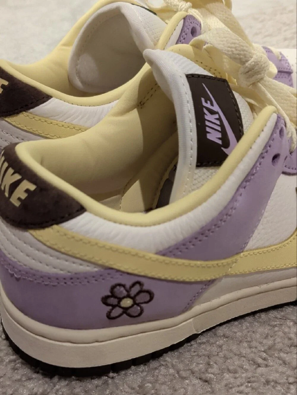 Nike Dunk Low Lavender and Butter Yellow with Floral Accent